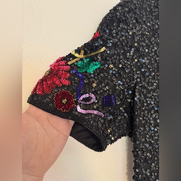 VTG Laurence Kazar Silk Beaded Party Dress Sequin Colorful Mini Medium EUC - Picture 4 of 10